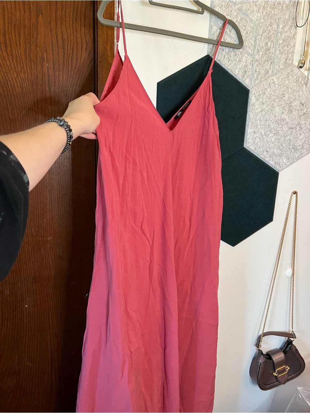 Zara Rose Pink Slip Dress with V-Neck